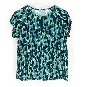 Zuda UPF50 Abstract Zip Front Short Sleeve‎ Swim Shirt Teal Women's Size Small